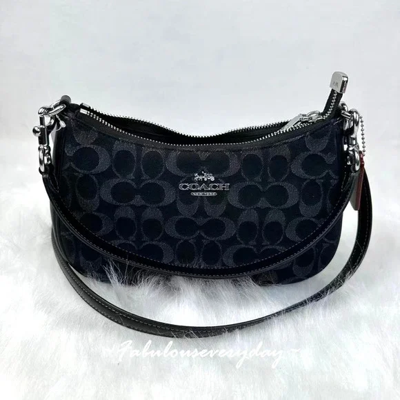 Coach Teri Shoulder Bag Crossbody In Signature Denim/Silver/Black CDE43 NWT - Picture 1 of 8